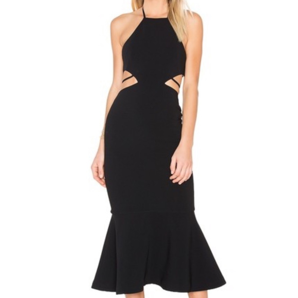 Cinq à Sept black midi, tie back dress